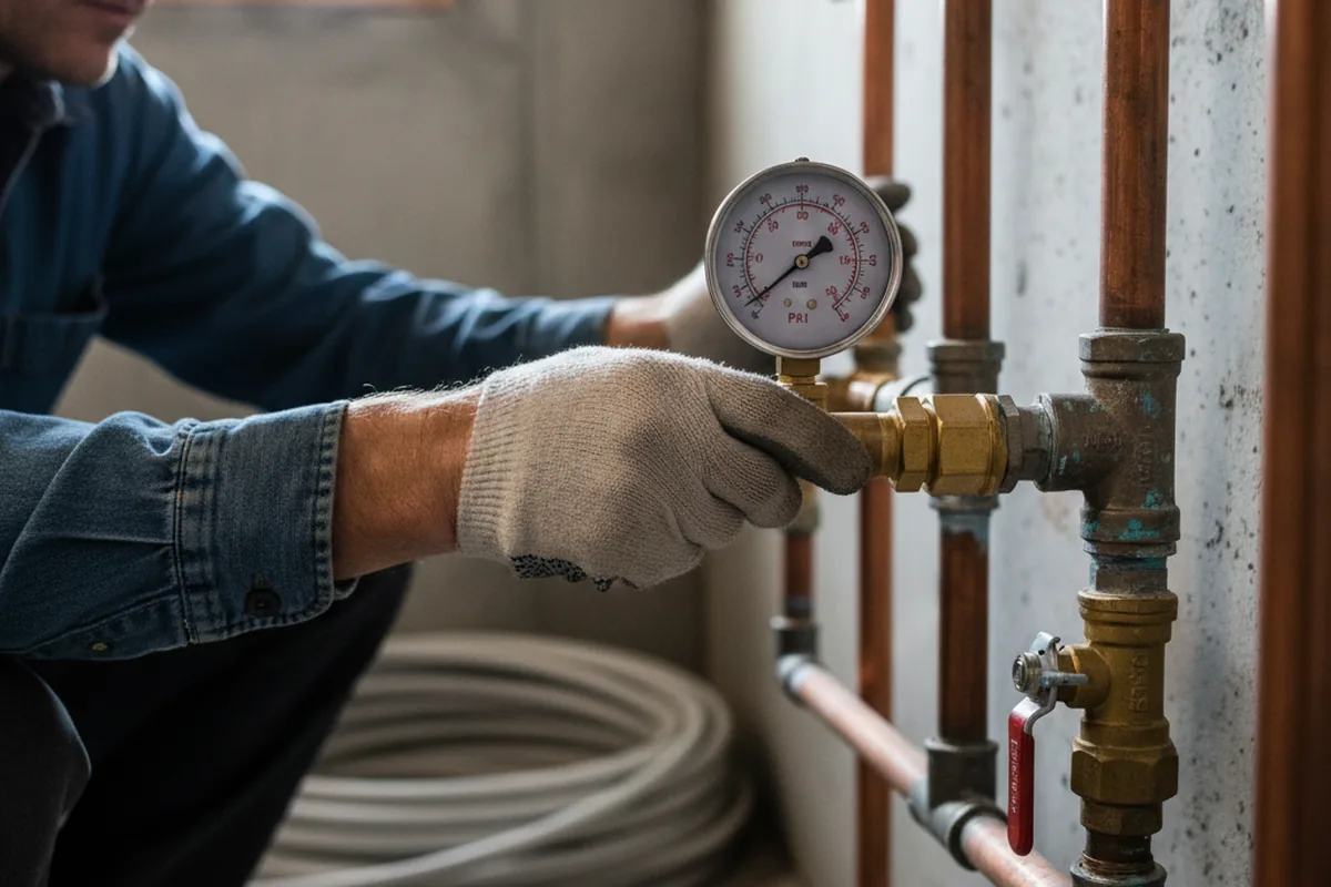 Pressure testing a repaired line during Water Line Repair in Des Arc